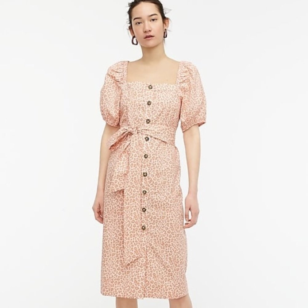 NEW J Crew Coquette Pink Puff Sleeve 🦋 Cottage Core Lolita Leopard Dress XS - Picture 1 of 8